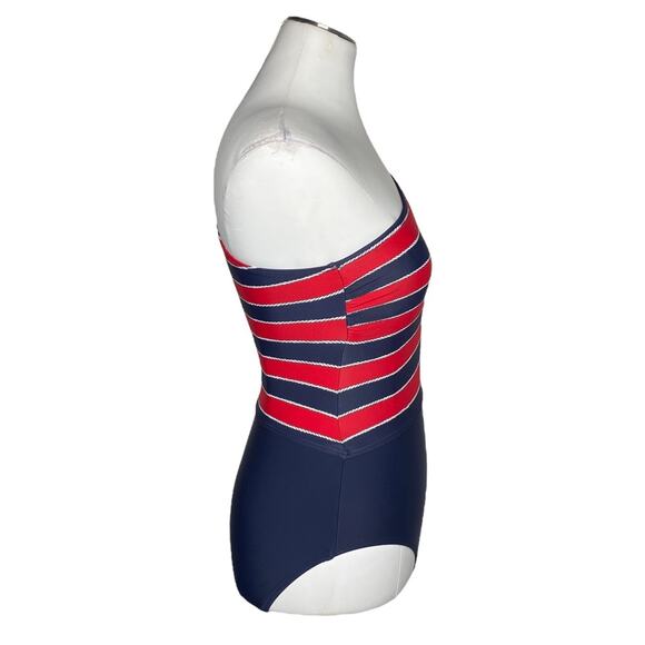 Michael Kors Rope Rugby Stripe One Shoulder Cut Out One-Piece Swimsuit - Picture 7 of 13